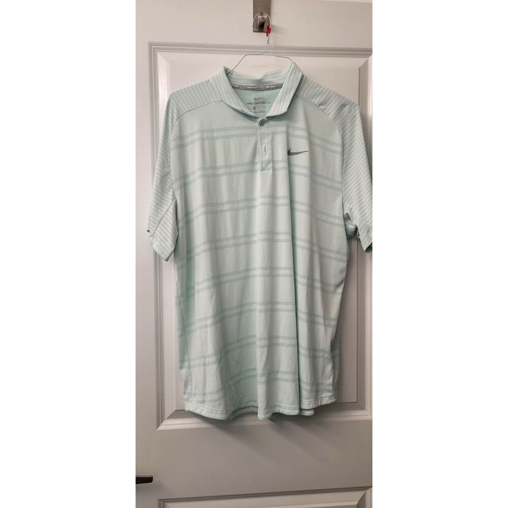 Nike Dri Fit Tiger Woods Striped Jade Green Golf Polo Shirt Spring Men's Sz. XXL